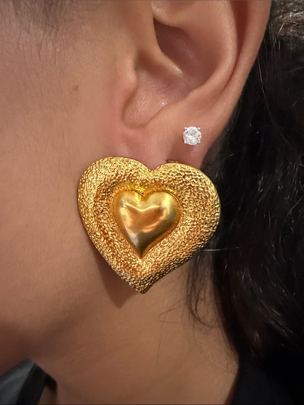 Vintage YVES SAINT LAURENT YSL Textured Heart Pierced Earrings - Picture 8 of 8